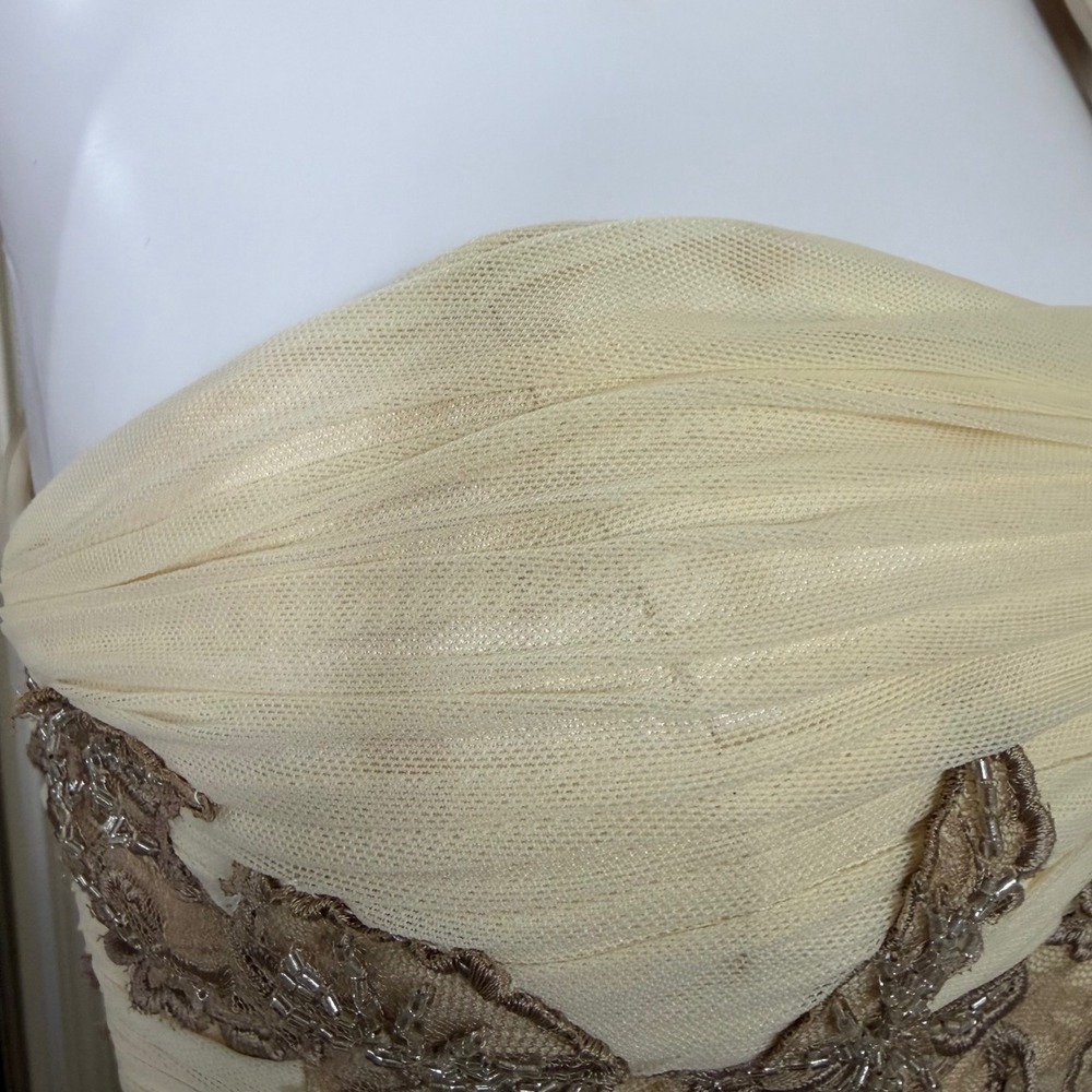 Sue Wong One Shoulder Cream Champagne Sequin Lace Pleated Cocktail Mini Dress - Picture 9 of 9